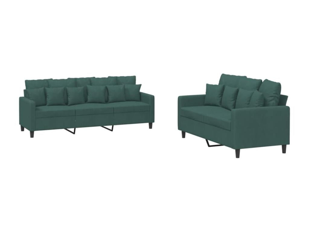 2-piece sofa set with cushions, dark green velvet