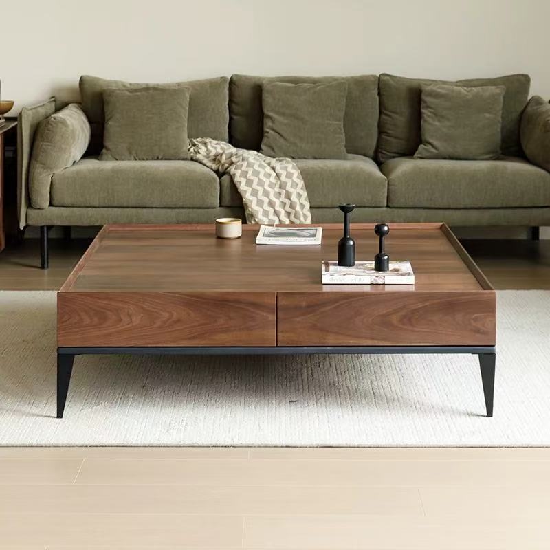 Meubiana - Coffee Table with Oak Effect, Ceramic and Black Metal