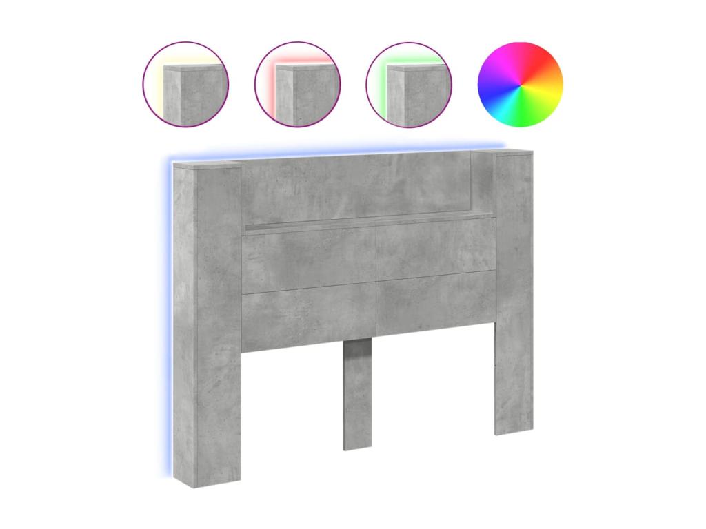 Bedside wardrobe with LED lighting, concrete grey, 140x16.5x103.5 cm