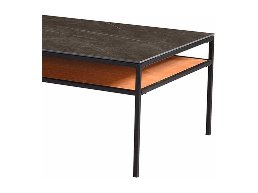 Meubiana - Coffee Table with Oak Effect, Ceramic and Black Metal