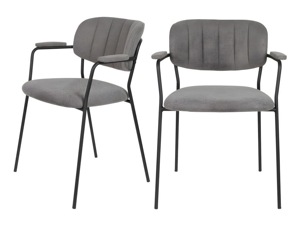 Meubiana - Set of 2 chairs with armrests and black legs - Grey