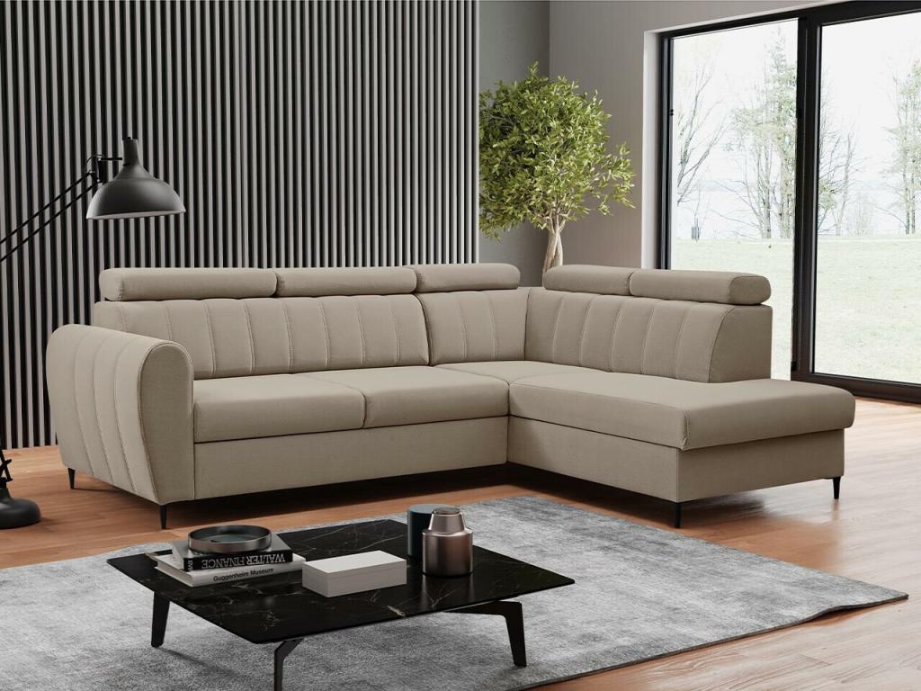 Meubiana 125 Corner Sofa Light Brown with Sleeping Function and 264x200cm Sleeping Box