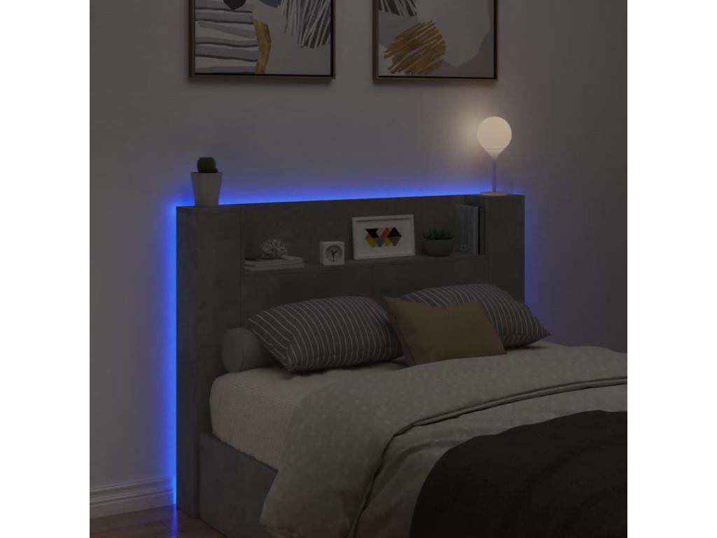 Bedside wardrobe with LED lighting, concrete grey, 140x16.5x103.5 cm
