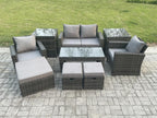 9-Piece Outdoor Garden Furniture Set with Rectangular Coffee Table, Chair, and 3 Stools