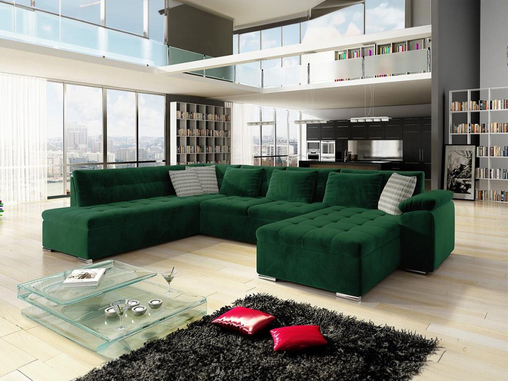 Doucezen 128 Corner Sofa, Green, with Sleeping Function, 348x205x76cm