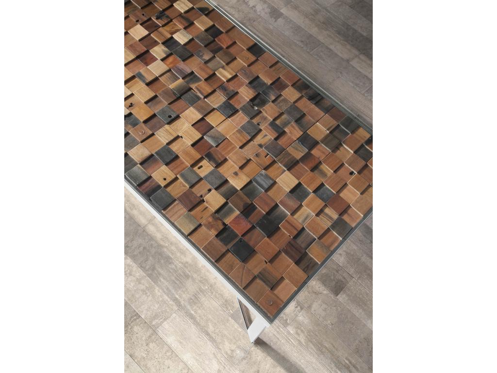 Meubiana rectangular coffee table made from recycled wood and stainless steel legs