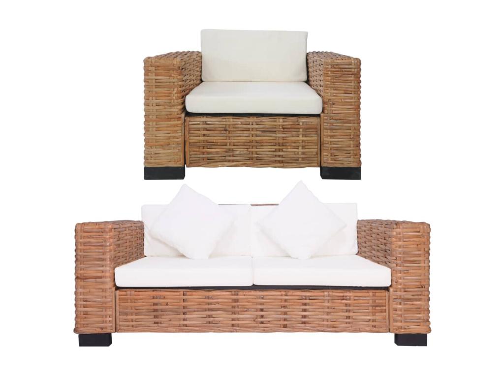 2-piece sofa set with cushions, natural rattan