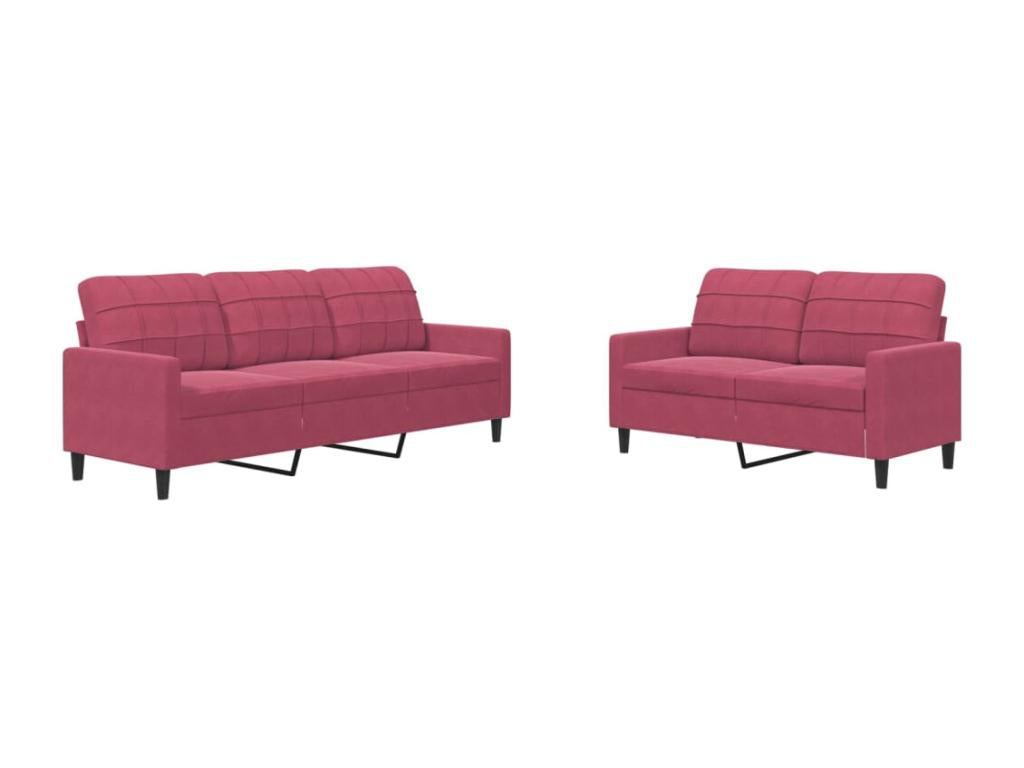 2-piece sofa set with cushions, burgundy velvet