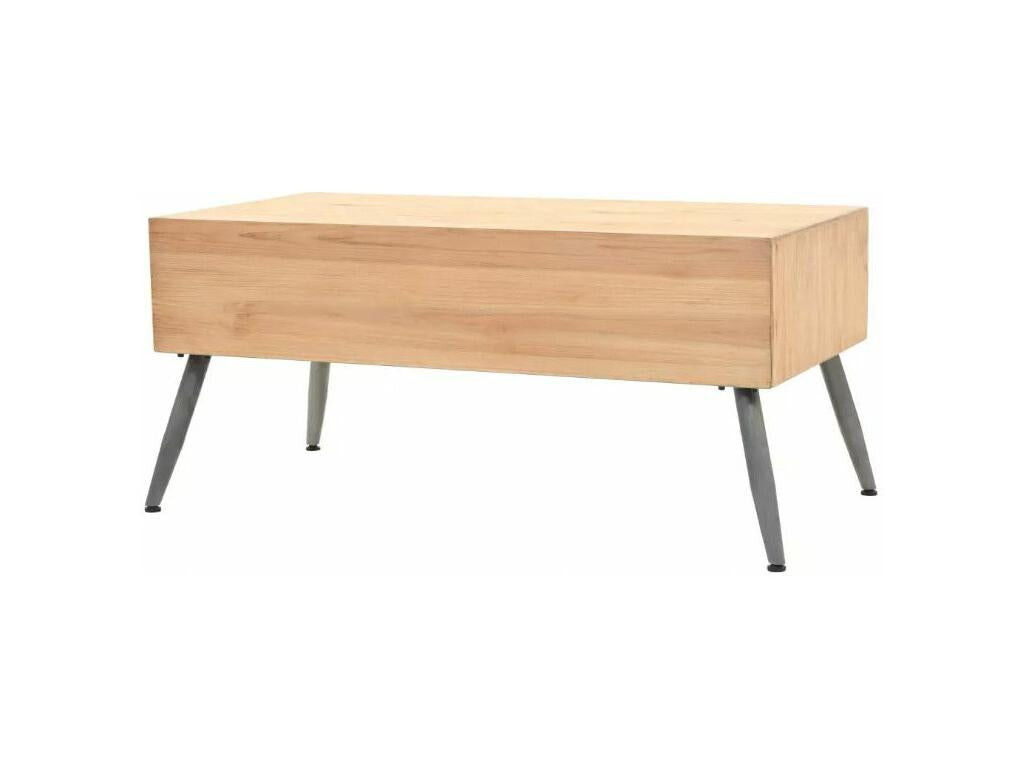 Rectangular coffee table with 2 drawers, light solid pine and faux leather, Stylie