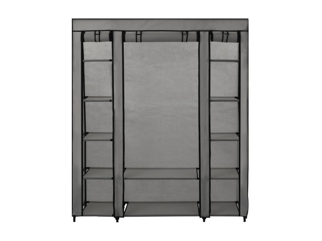 Wardrobe with compartments and rods, Grey, 150x45x176 cm, Fabric