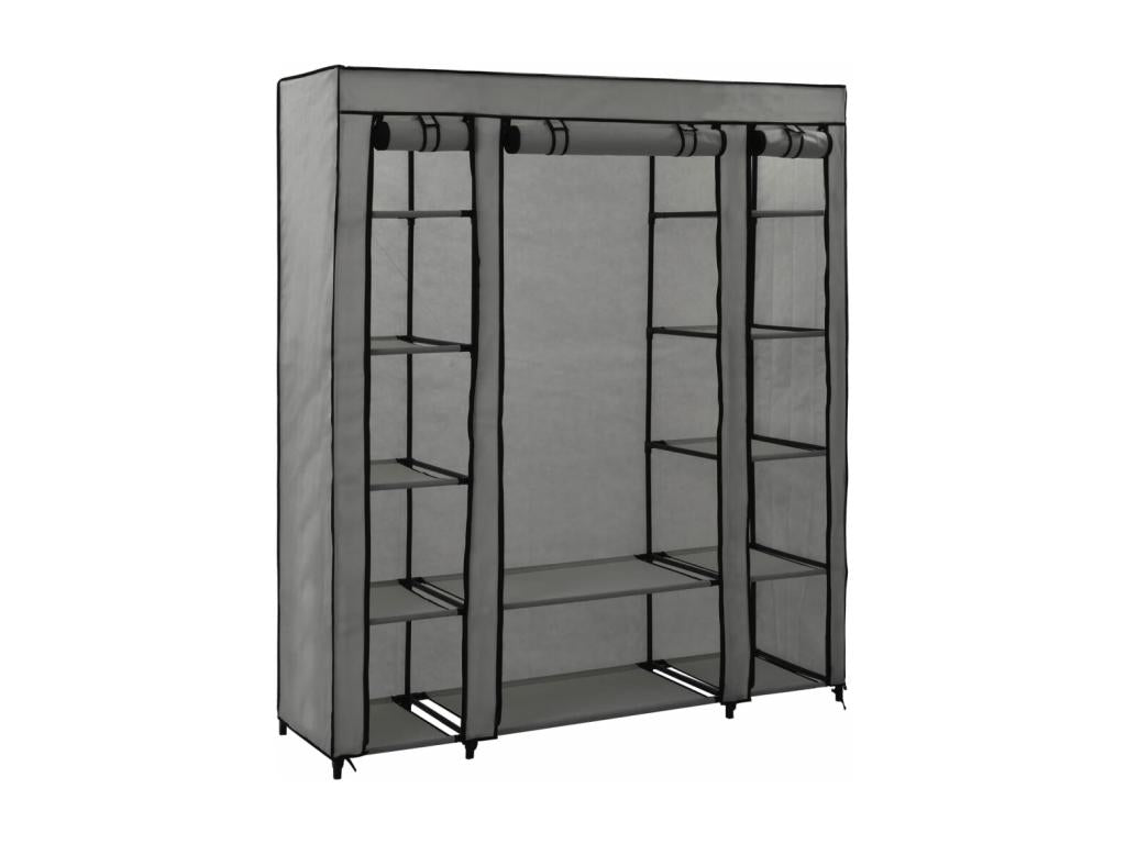 Wardrobe with compartments and rods, Grey, 150x45x176 cm, Fabric